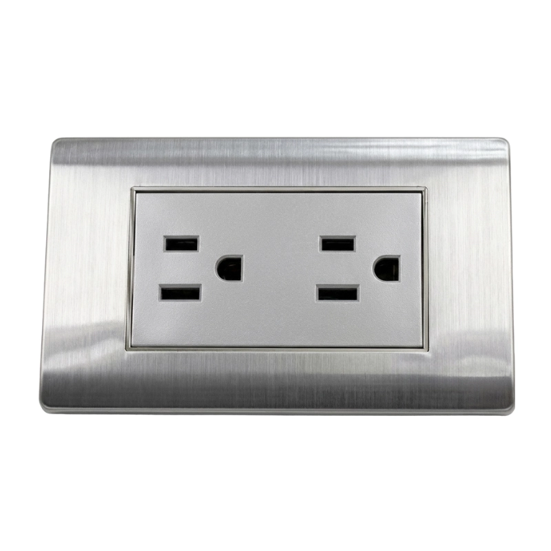 Tomacorriente Doble Con Polo A Tierra Acero Inoxidable