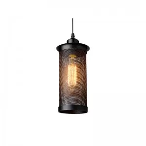 Lampara colgante Rejilla cilindrica LCE154 E27 Negro mate Incluye bombillo led