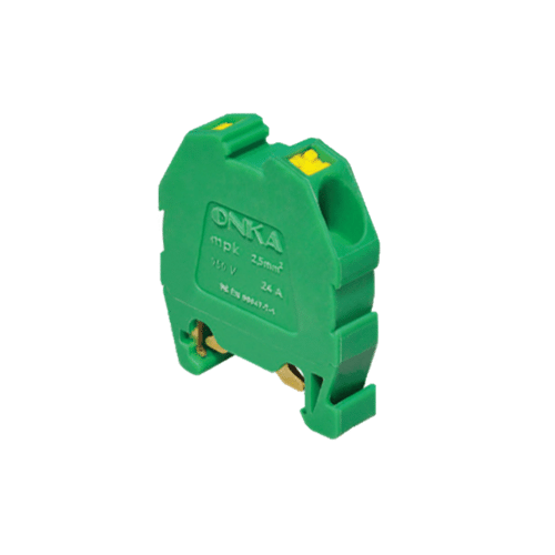Mini Bornera Tierra 2.5Mm2  600V 24A Montaje en Riel 15Mm, Verde y Amarillo