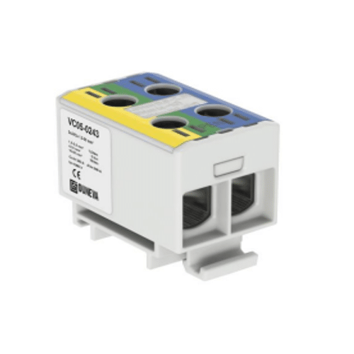 Conector Serie Otl Cobre / Aluminio, Aislado, 2 Conexiones Al/Cu 25 a 150 Mm2 Color Azul, Amarillo/Verde, un 1000Vac/Dc, In 320A(Cu)/2900A(Al) Aprobac