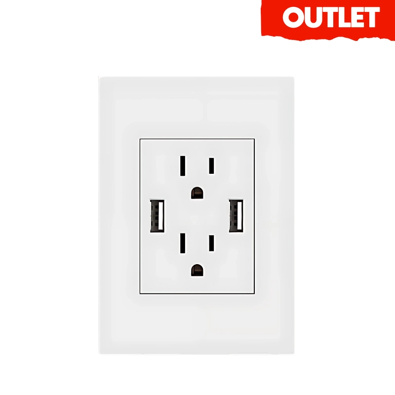 Toma Doble + USB Blanca Selecta 15A