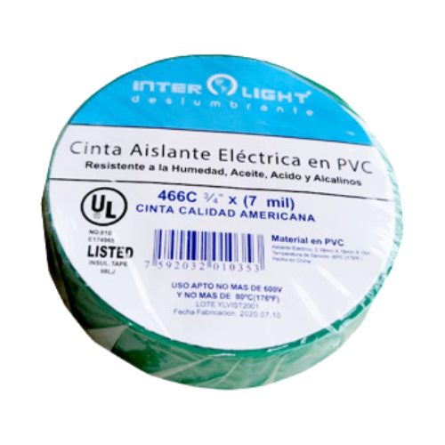 Cinta Aislante En PVC Verde 18 Metros